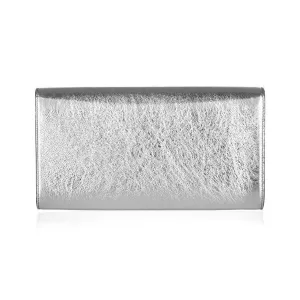 Ysl Bags Saint Laurent YSL Belle de Jour Large Metallic Silver Leather Clutch Bag 568937