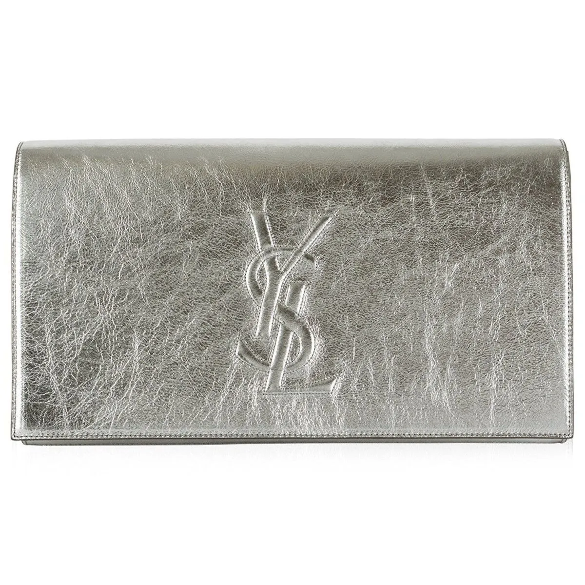 Ysl Bags Saint Laurent YSL Belle de Jour Large Metallic Silver Leather Clutch Bag 568937